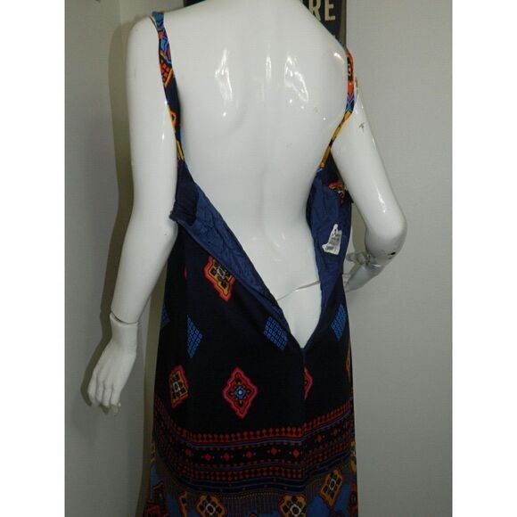 Arnel Dress Maxi Blue Aztec Print  Vintage Geometric 1970's Psychedelic Size 36 - Picture 9 of 14